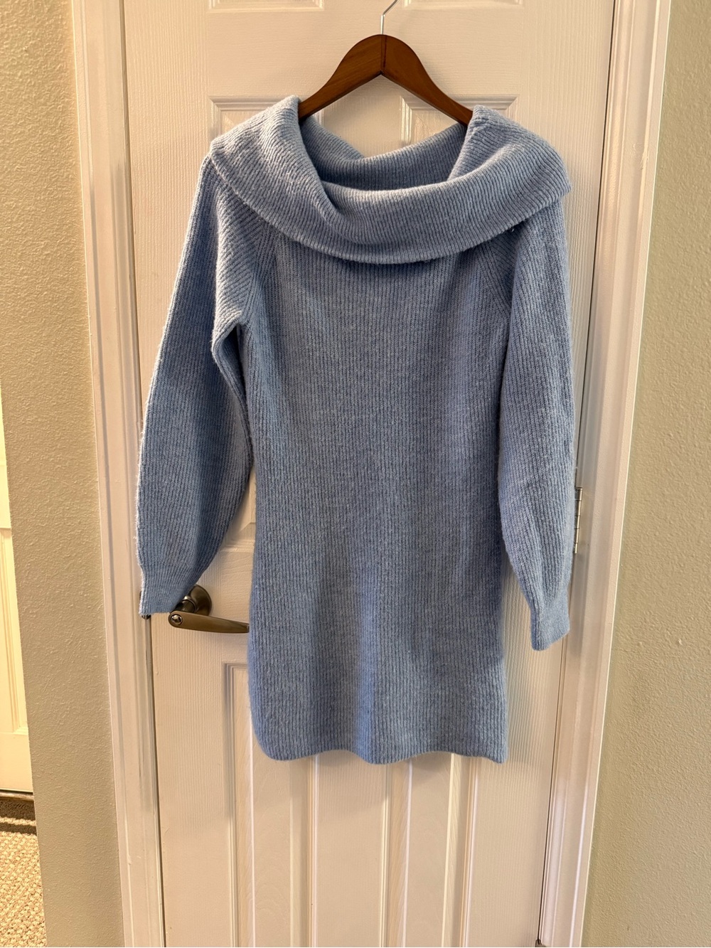 H&M Cozy Light Blue Off-Shoulder Knit Sweater Dress